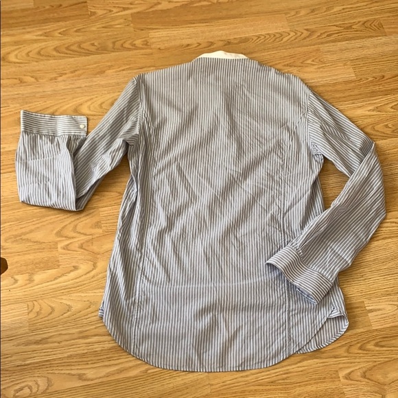 Reiss Cotton Grey Stripe Collarless Shirt - Picture 2 of 5